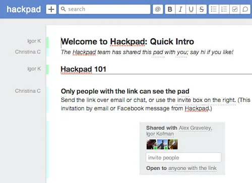 Hackpad business tool